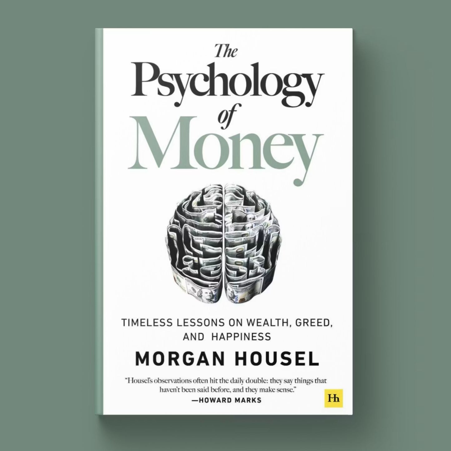 Book cover of 'The Psychology of Money' by Morgan Housel on a green background